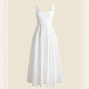 J. CREW 2X White Sweetheart Poplin Full Skirt Tank Maxi Dress Built in Bra